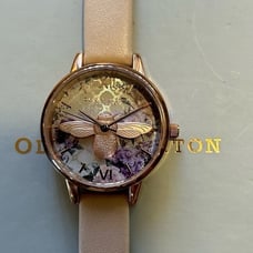 Olivia Burton GlassHouse Watch with 30mm Silver Floral Face With Bee Figurine