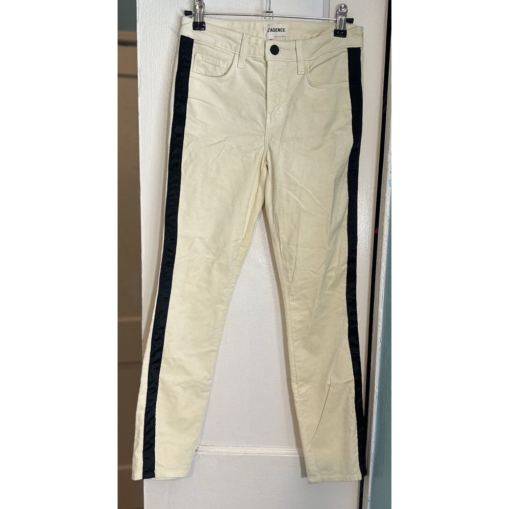 L'Agence Margot Skinny High Rise Vanilla Custard Light Yellow Racing Stripe 24