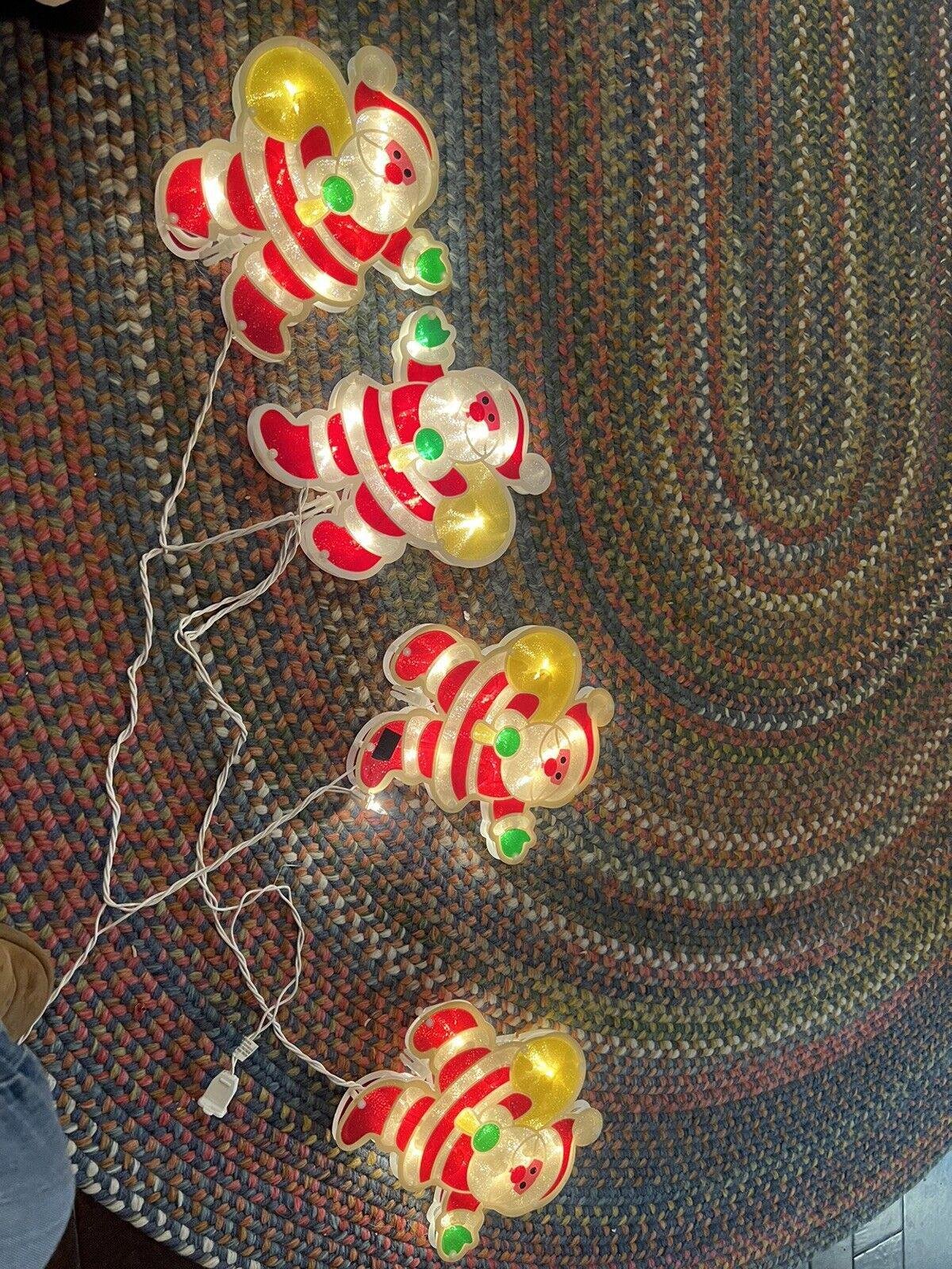 Vintage String Of 4 Double Sided Santas Each About 12 Tall