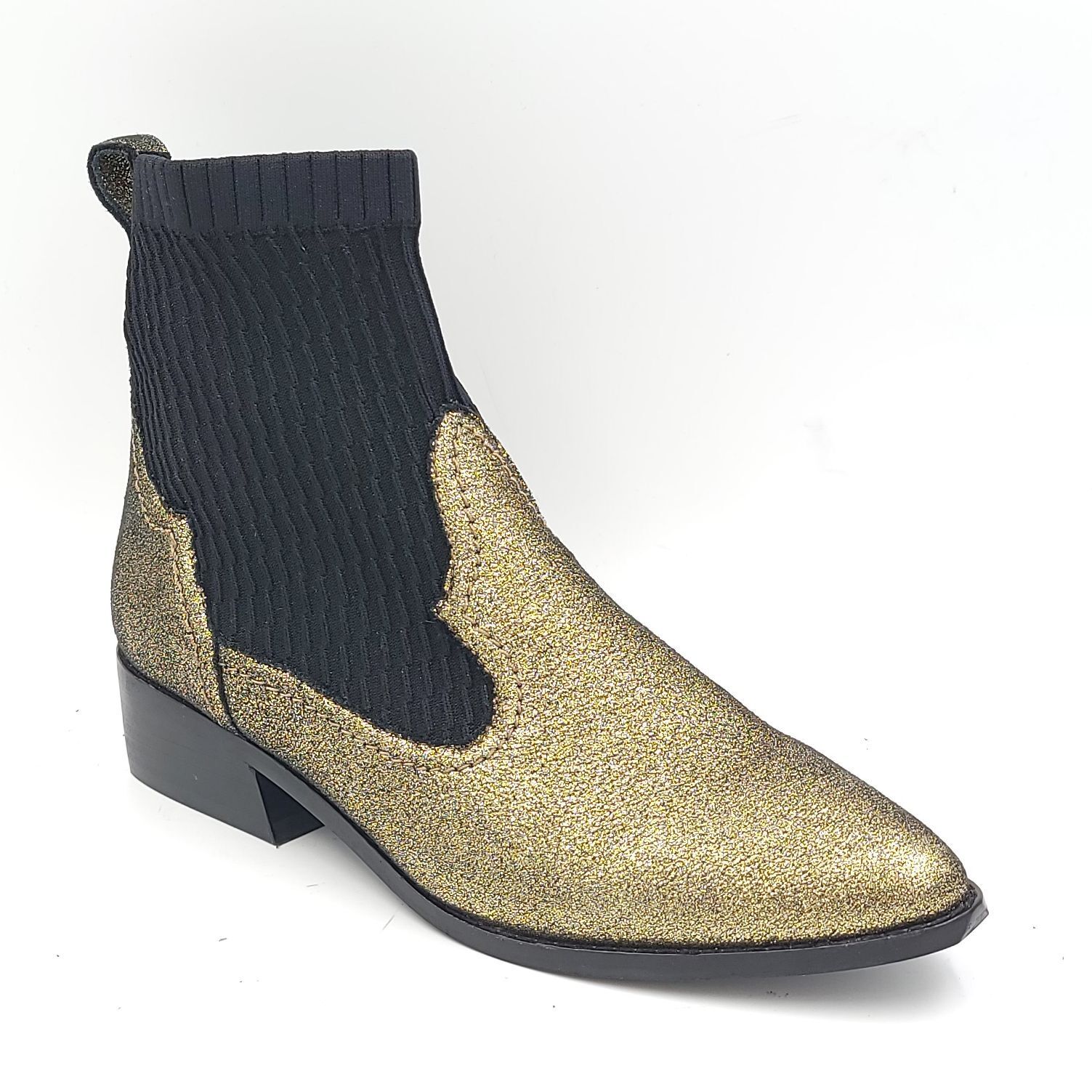 Cecelia New York Women Western Sock Boots Thomas Size US 6.5M Black Gold Leather