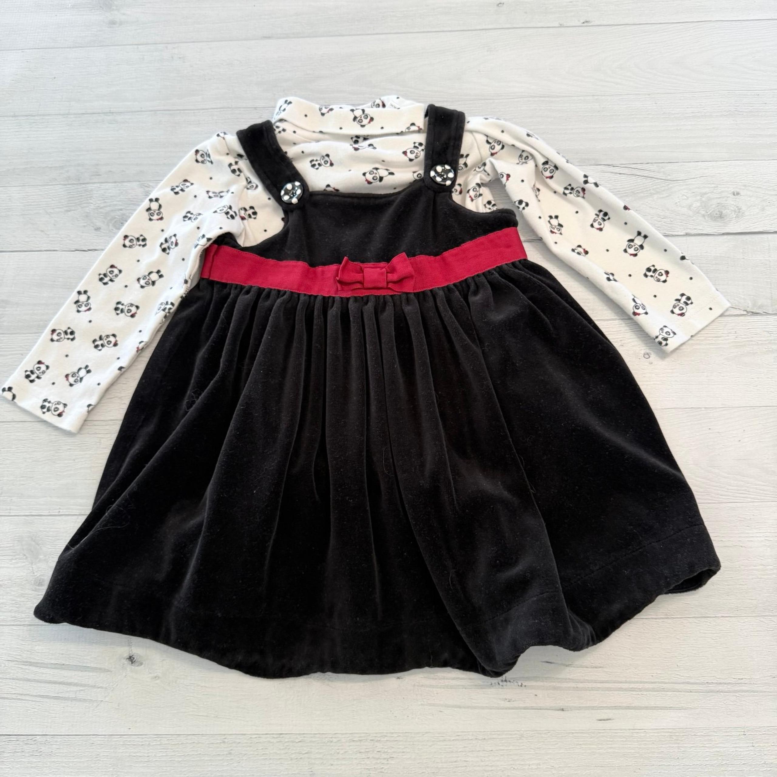 Gymboree girls black velvet dress with panda bodysuit 2008 3T