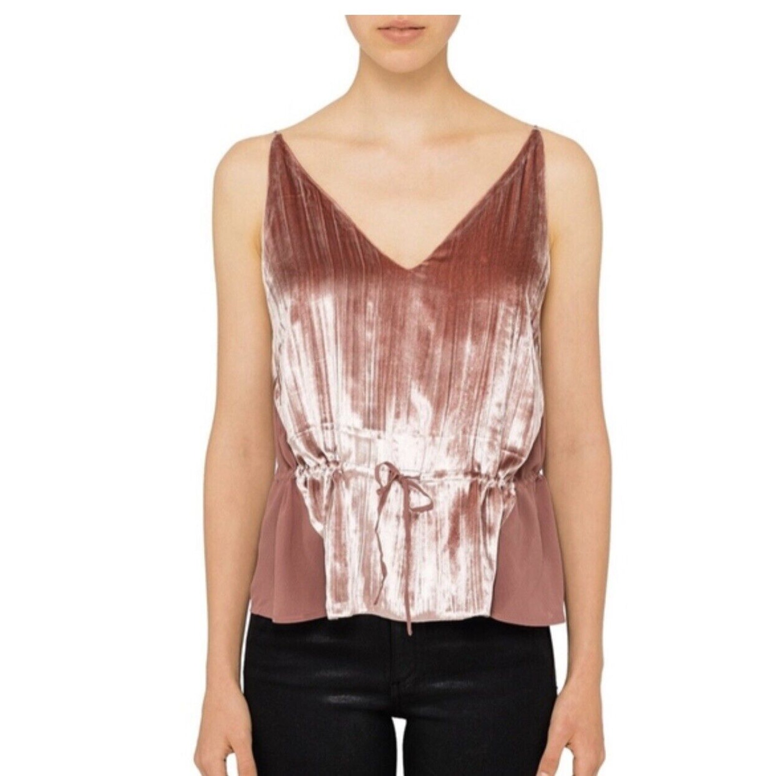 200 J Brand Women'S Pink Velvet V-Neck Peplum Sleeveless Party Cami Top Size S
