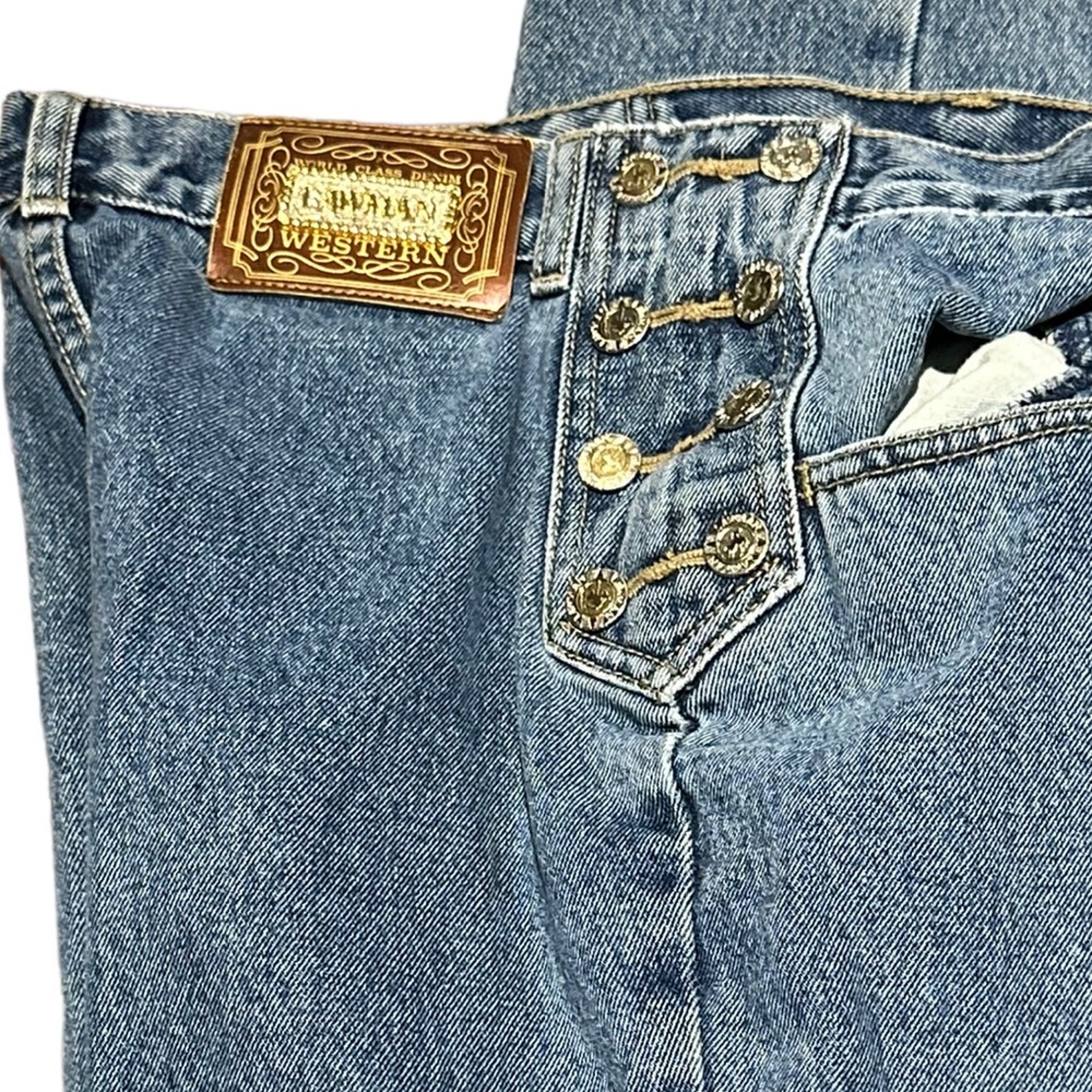 Vintage Lawman Western Bootcut Jeans with Silver Button Trim Womens Size 13