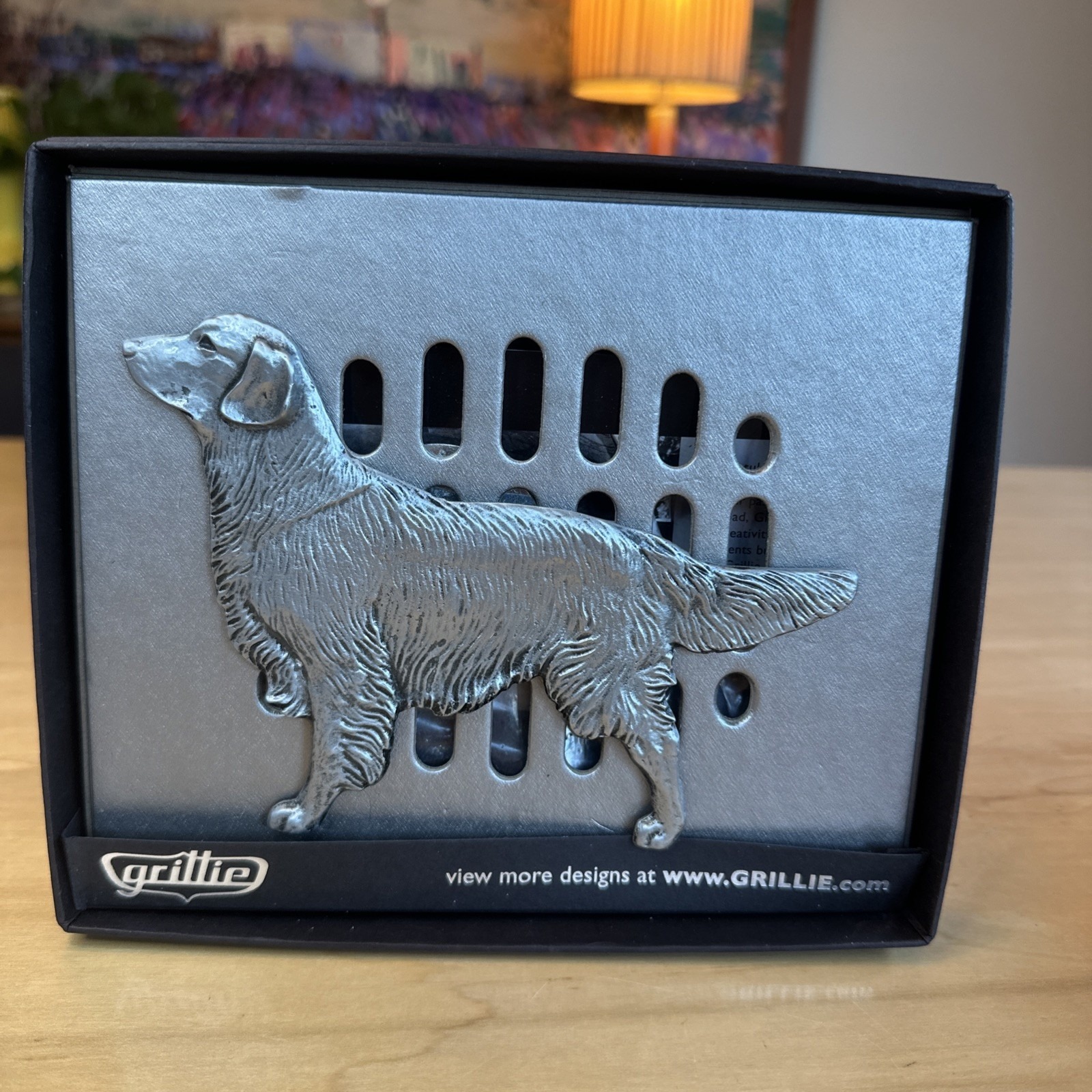 Golden Retriever Dog Grille Ornament Pewter Auto Truck Car Hood Emblem Grillie