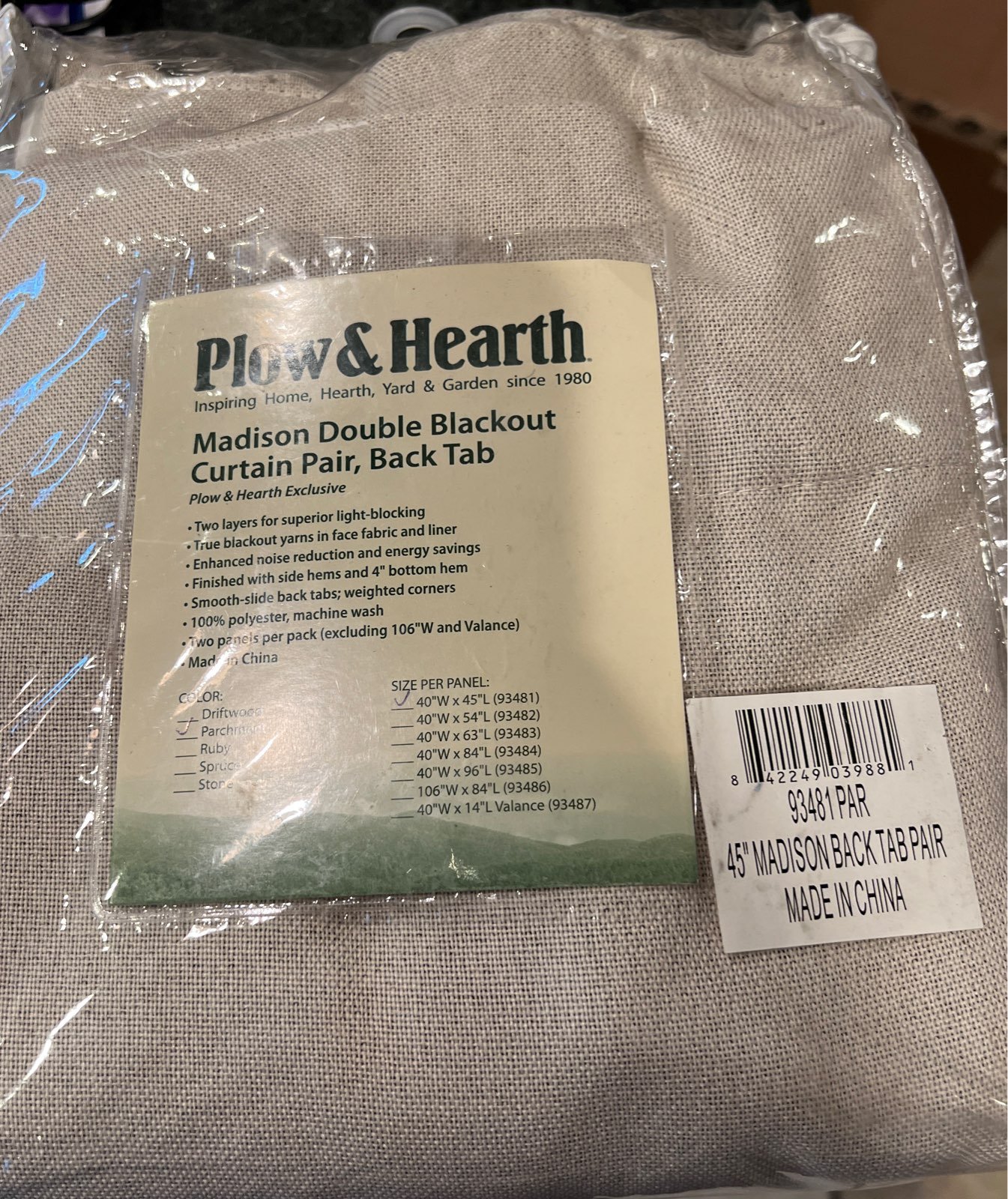 Madison Double-Blackout Back-Tab Curtains, 40 x45 Panels, Parchment