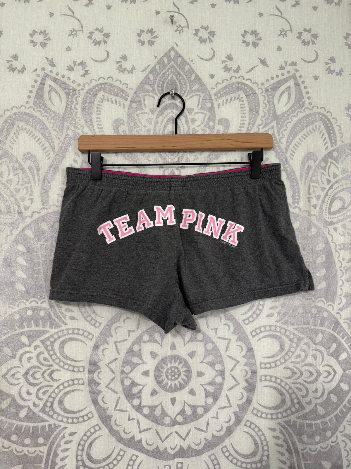 Y2K Victorias Secret 2007 Booty Shorts Fold Over Cheerleader Team Pink Grey M
