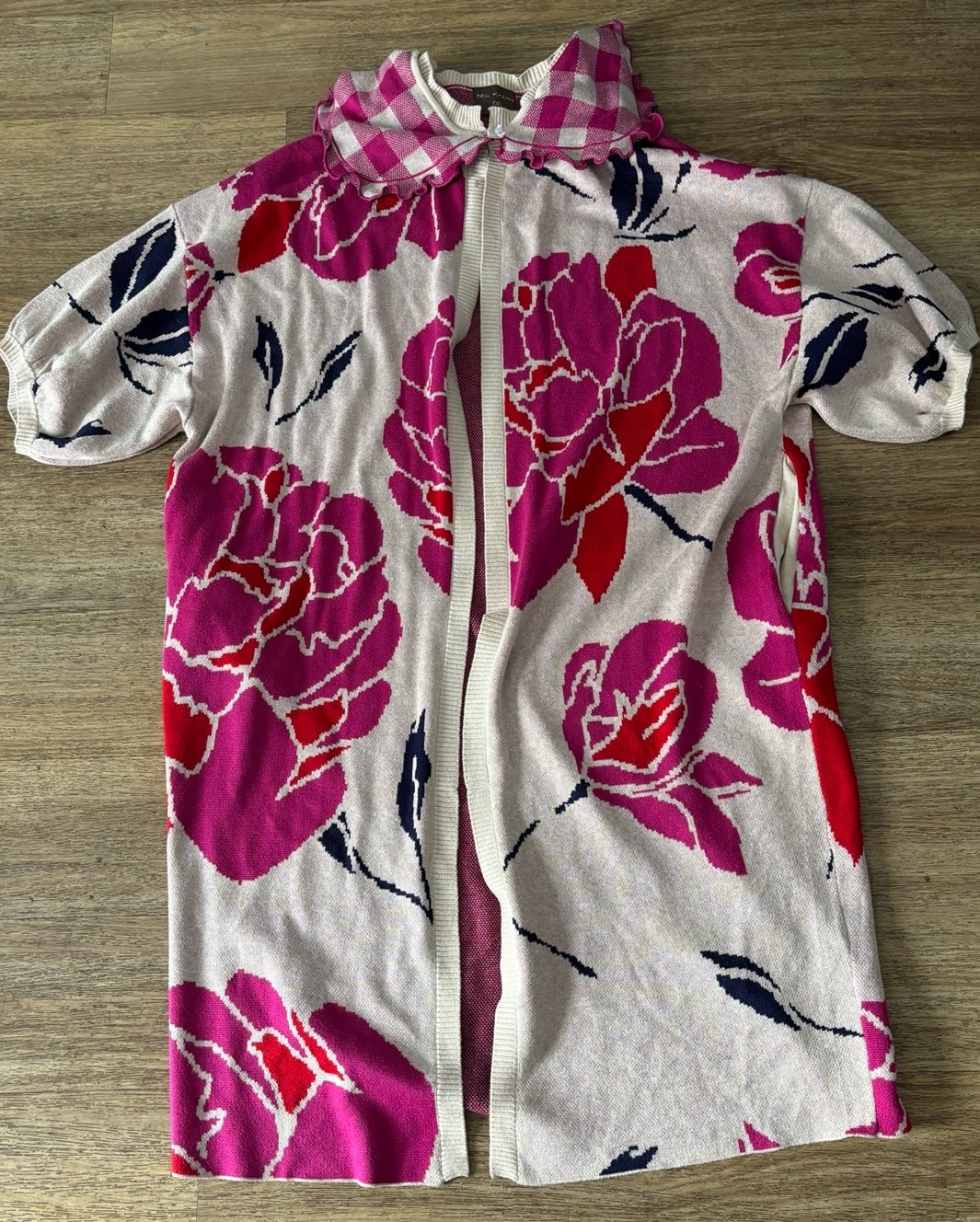 Bel Kazan Anthropologie Floral Removable Gingham Collar Duster Cardigan one size
