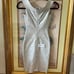 NWT Herve Leger CRISS CROSS FOIL SILVER mini DRESS size XXS