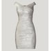 NWT Herve Leger CRISS CROSS FOIL SILVER mini DRESS size XXS