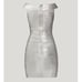 NWT Herve Leger CRISS CROSS FOIL SILVER mini DRESS size XXS