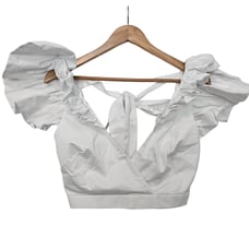 Making the Cut Ruffle Blouse Womens Size XXS White Crop Top Wrap V-Neck Bralette