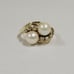 14k Yellow Gold 2 Pearls & Round Diamonds Ladies Ring Size 7
