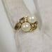 14k Yellow Gold 2 Pearls & Round Diamonds Ladies Ring Size 7