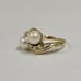 14k Yellow Gold 2 Pearls & Round Diamonds Ladies Ring Size 7