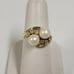 14k Yellow Gold 2 Pearls & Round Diamonds Ladies Ring Size 7