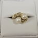 14k Yellow Gold 2 Pearls & Round Diamonds Ladies Ring Size 7