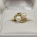 14k Yellow Gold 2 Pearls & Round Diamonds Ladies Ring Size 7
