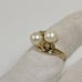 14k Yellow Gold 2 Pearls & Round Diamonds Ladies Ring Size 7