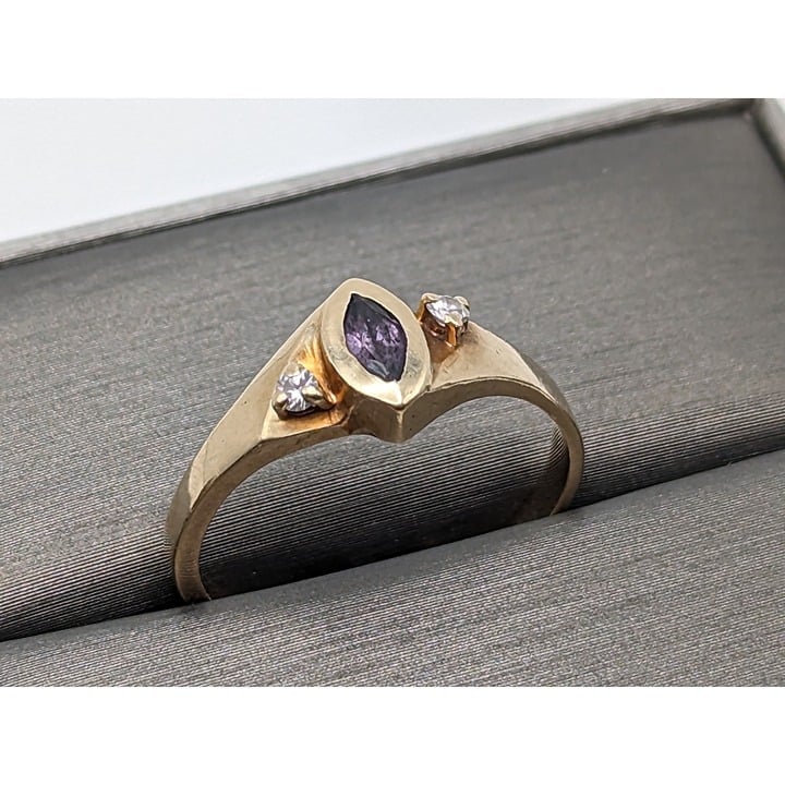 10k Yellow Gold Amethyst Diamond Ring Vintage Womens Amethyst Promise Ring