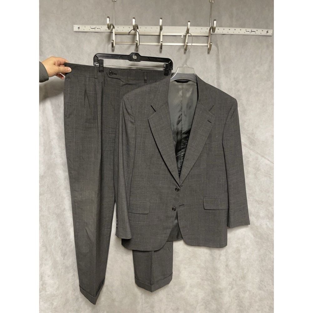 Jos A Bank Suit Men 42R Gray Wool Glen Plaid Executive 2B Career Pant 36X31 Luxe