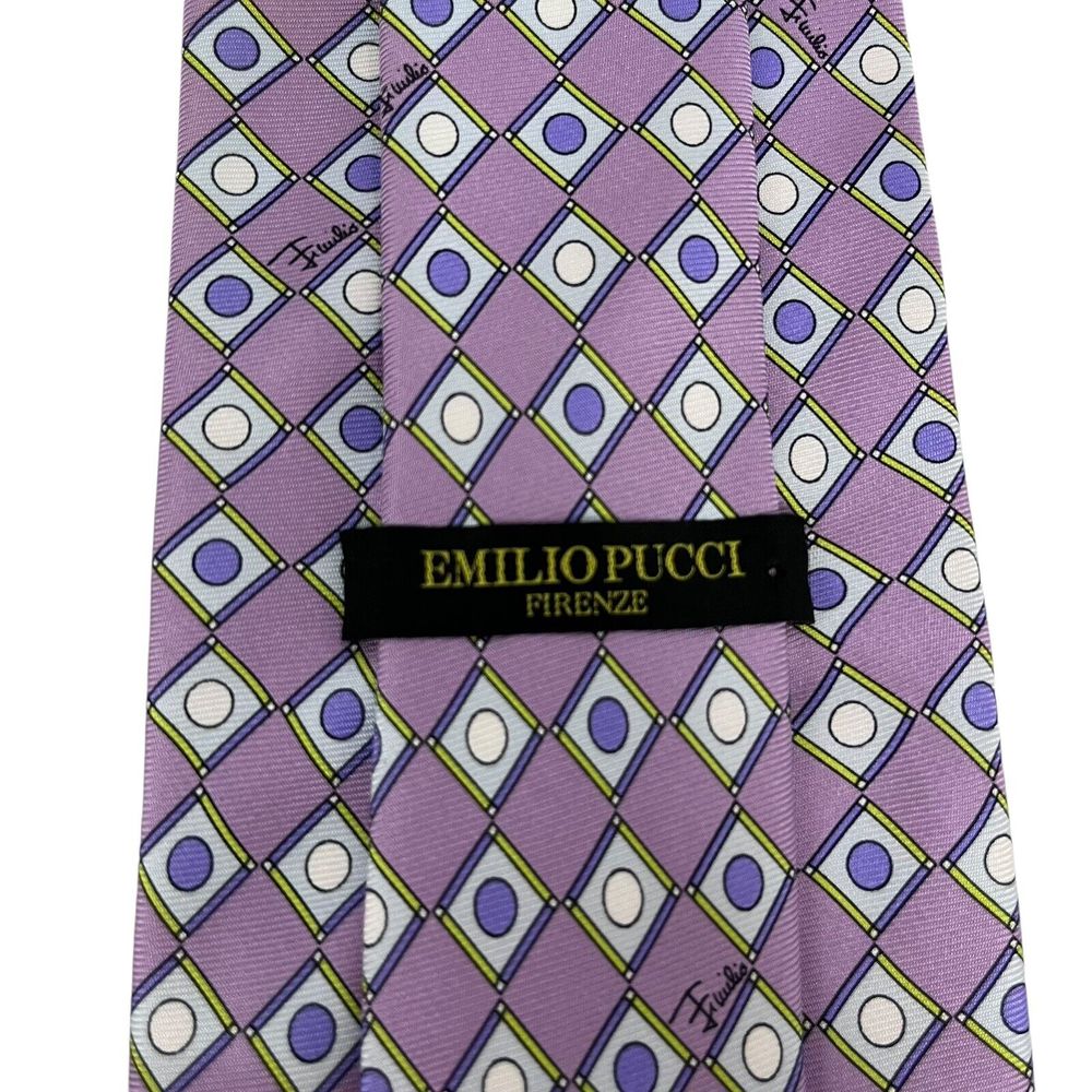 Emilio Pucci Men's Recent Tie Lilac Geometric Signed Silk 3 5/8 (W) 59 (L) euc