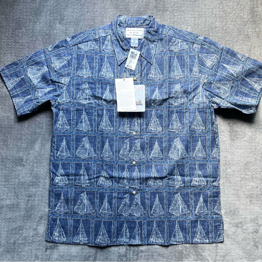NEW Dietrich Varez Reyn Spooner Men's Blue Sailboat Print Shirt Short Sleeve XL