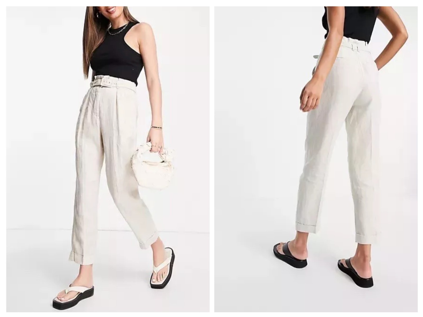 & Other Stories High Waisted Belted Linen Pants in Beige Size 10 New With Tags