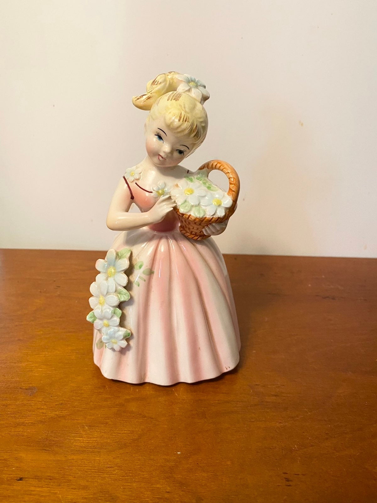 Vintage ruebens originals pink flower girl planter/ vase