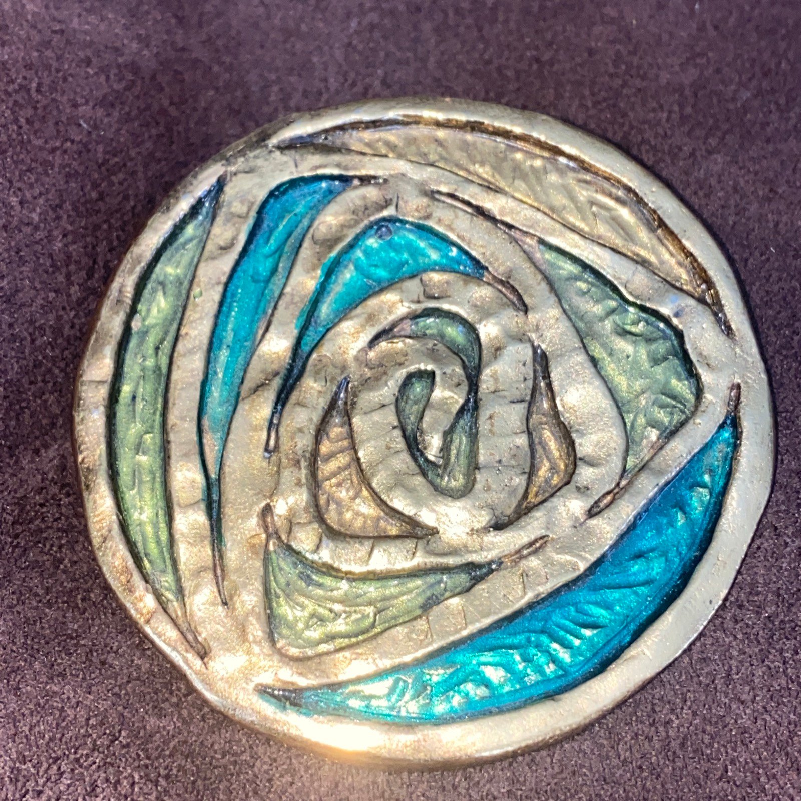 Jacky G Paris Brooch Pin Enameled Circle Signed France Swirl Vintage 80’s