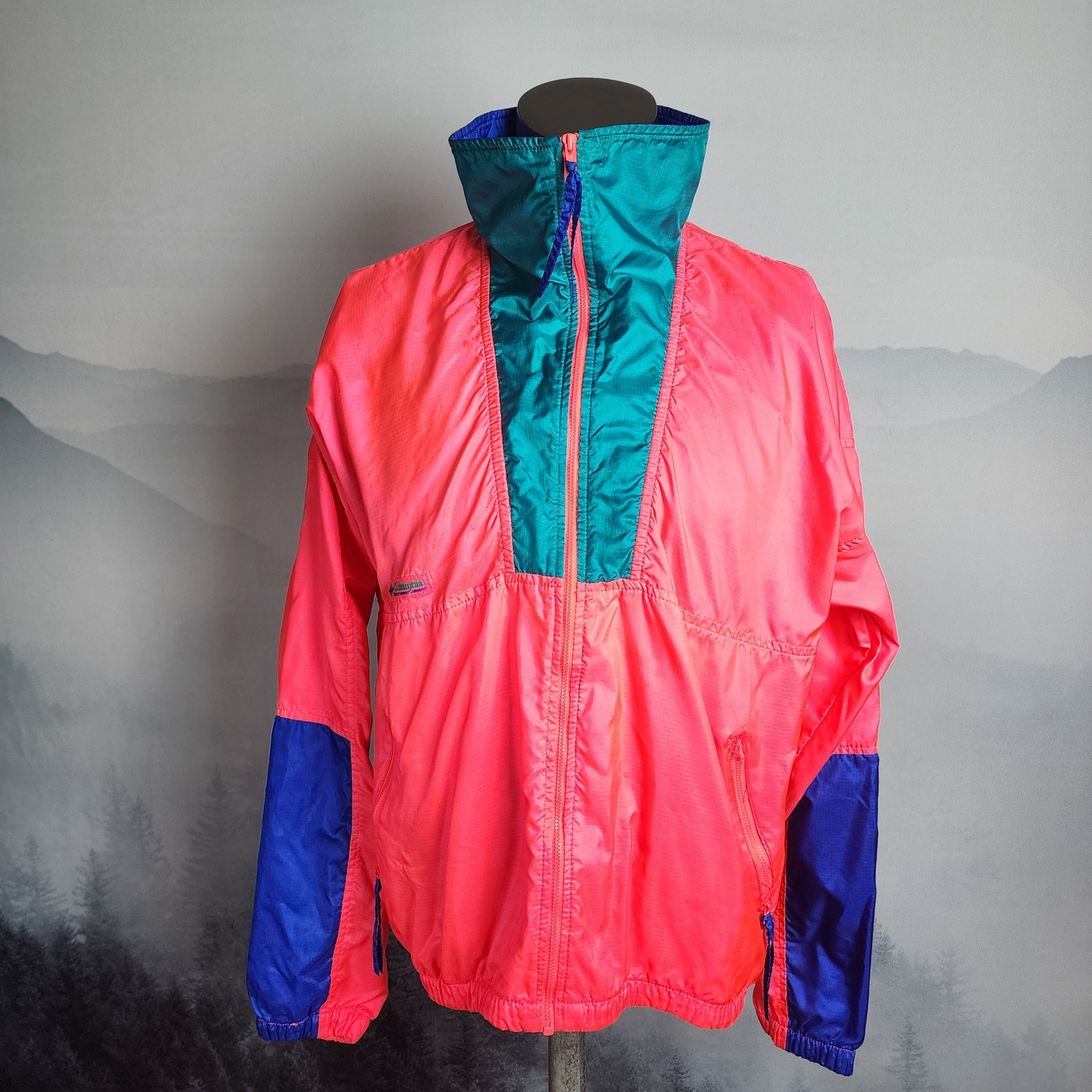 Vintage Columbia Hot Pink Color Block Quarter Zip Windbreaker | Men's Large