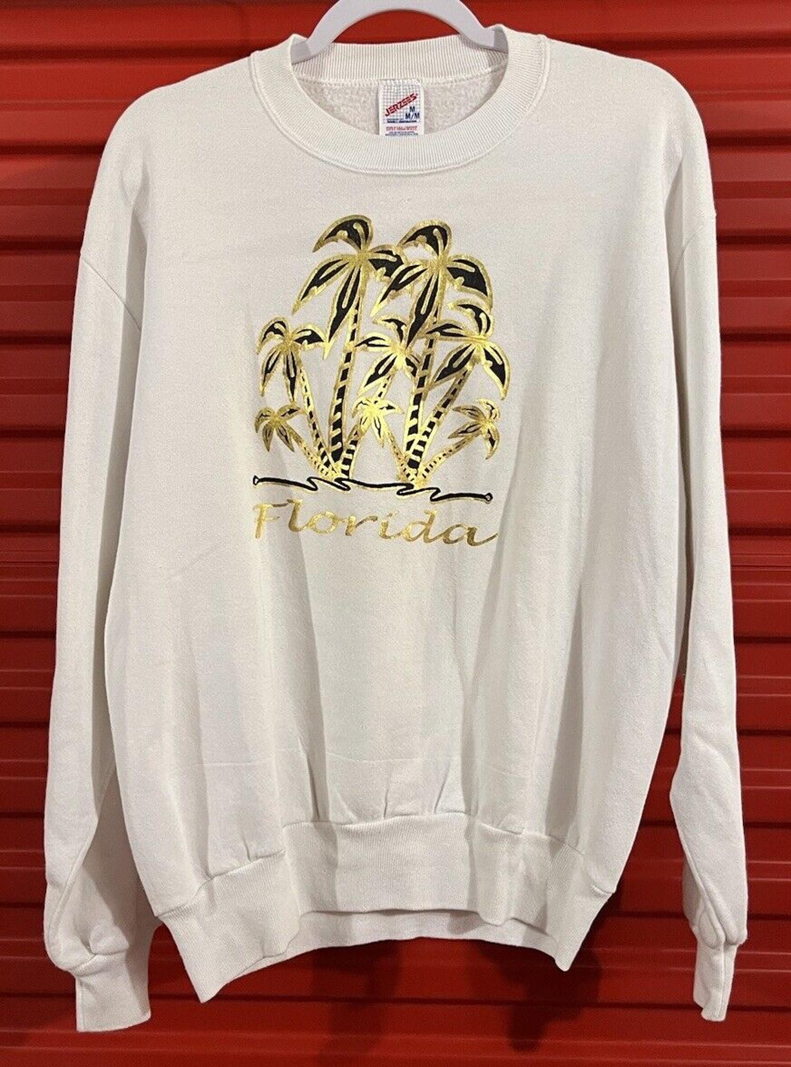 Vtg 90s JERZEES Crewneck Sweatshirt Mens Medium Florida White Gold Pullover M