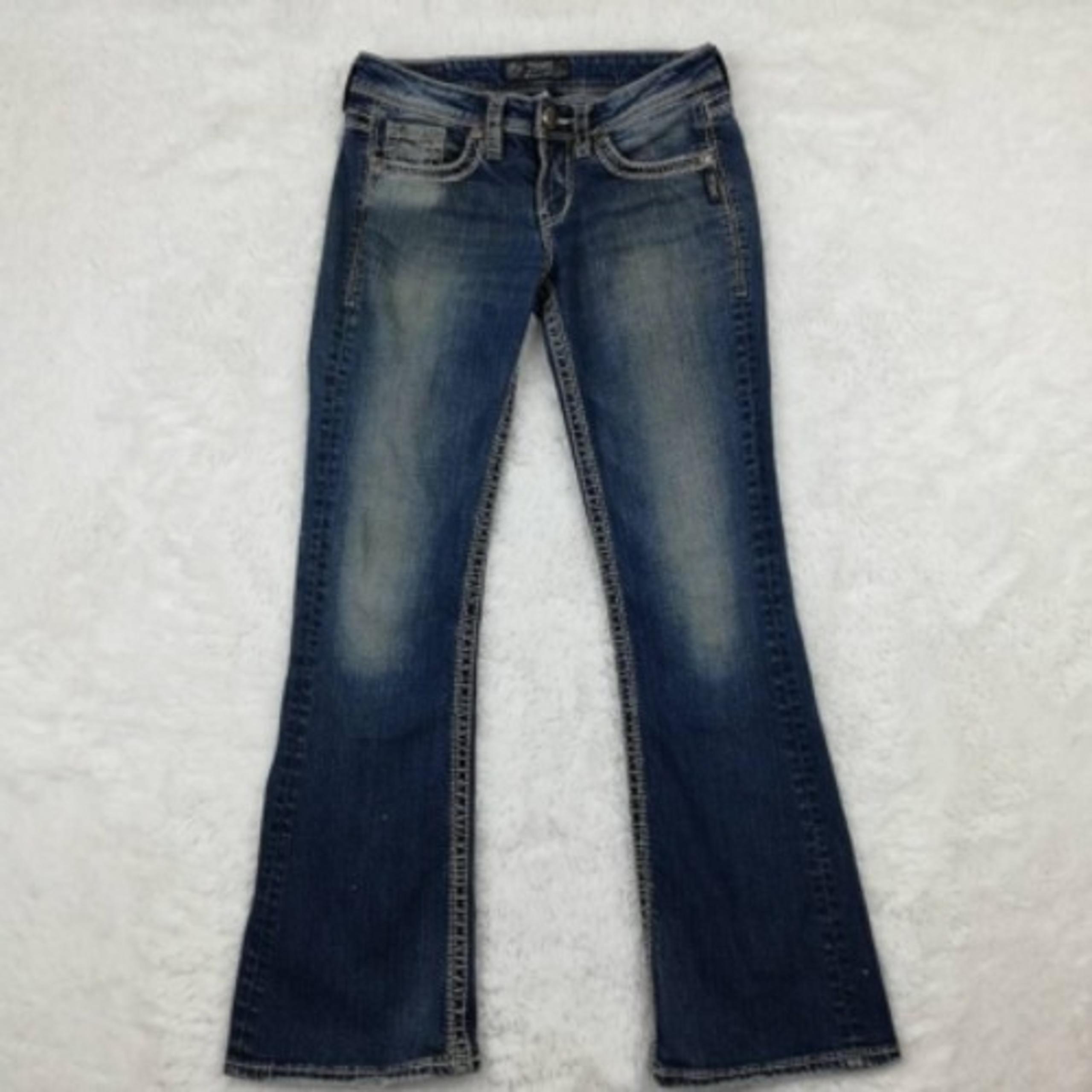 Silver Womens Lola Flare Jeans Blue Faded Stretch Embroidered Low Rise Denim 26