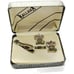 Kallani Vintage Peridot Cufflinks Set w Neck Tie Clip Silver Tone Formal IOB