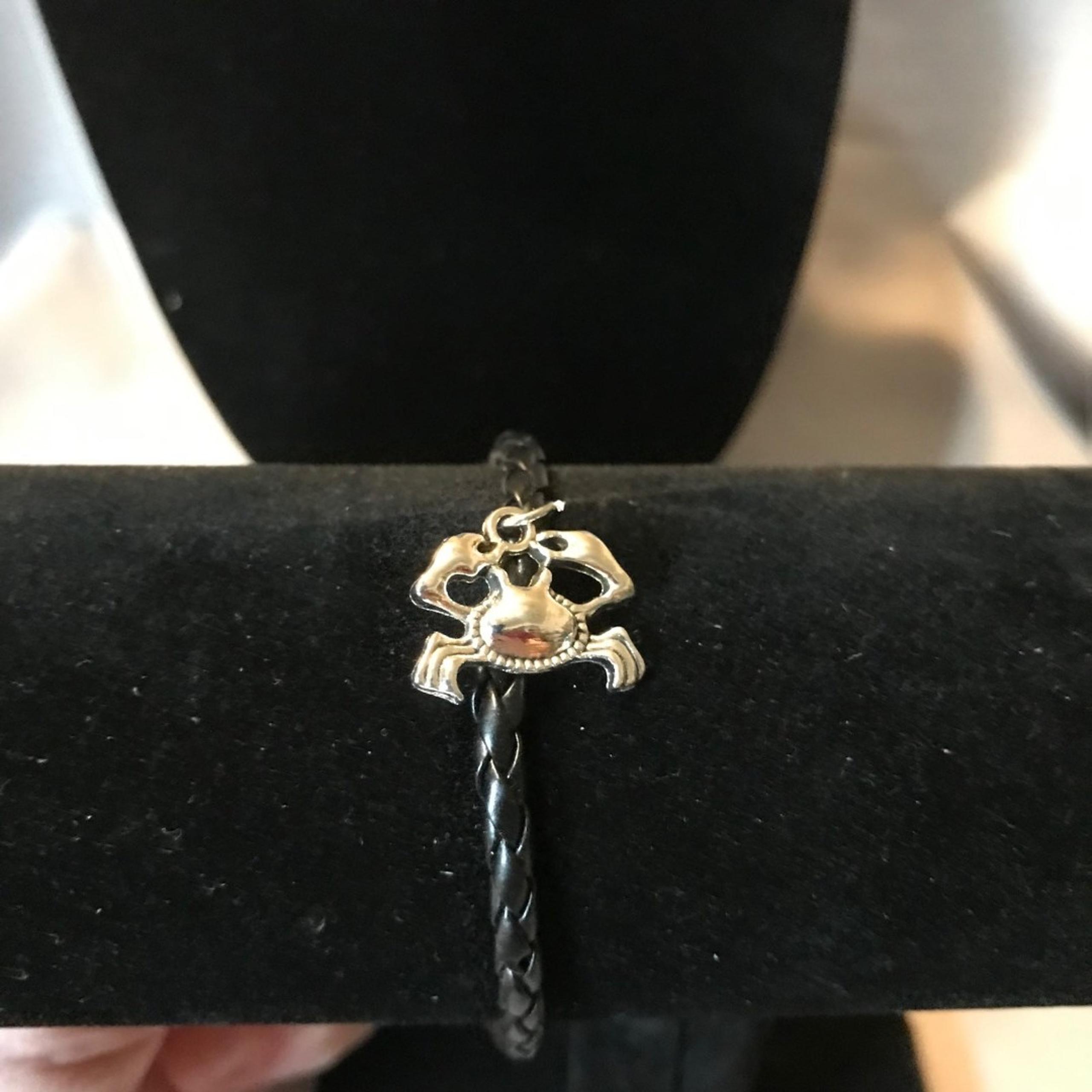 Silver Tone Braided Crab Charm Bracelet