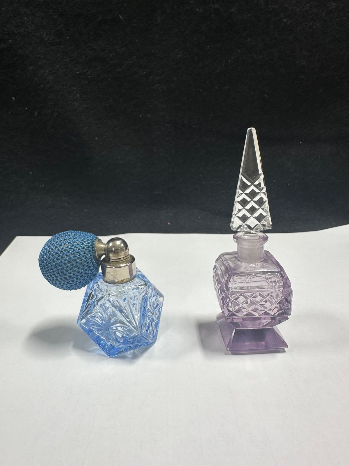 VTG Mini Czechoslovakian Perfume Bottles PAIR Early 20th Cent.Crystal Cut Marked
