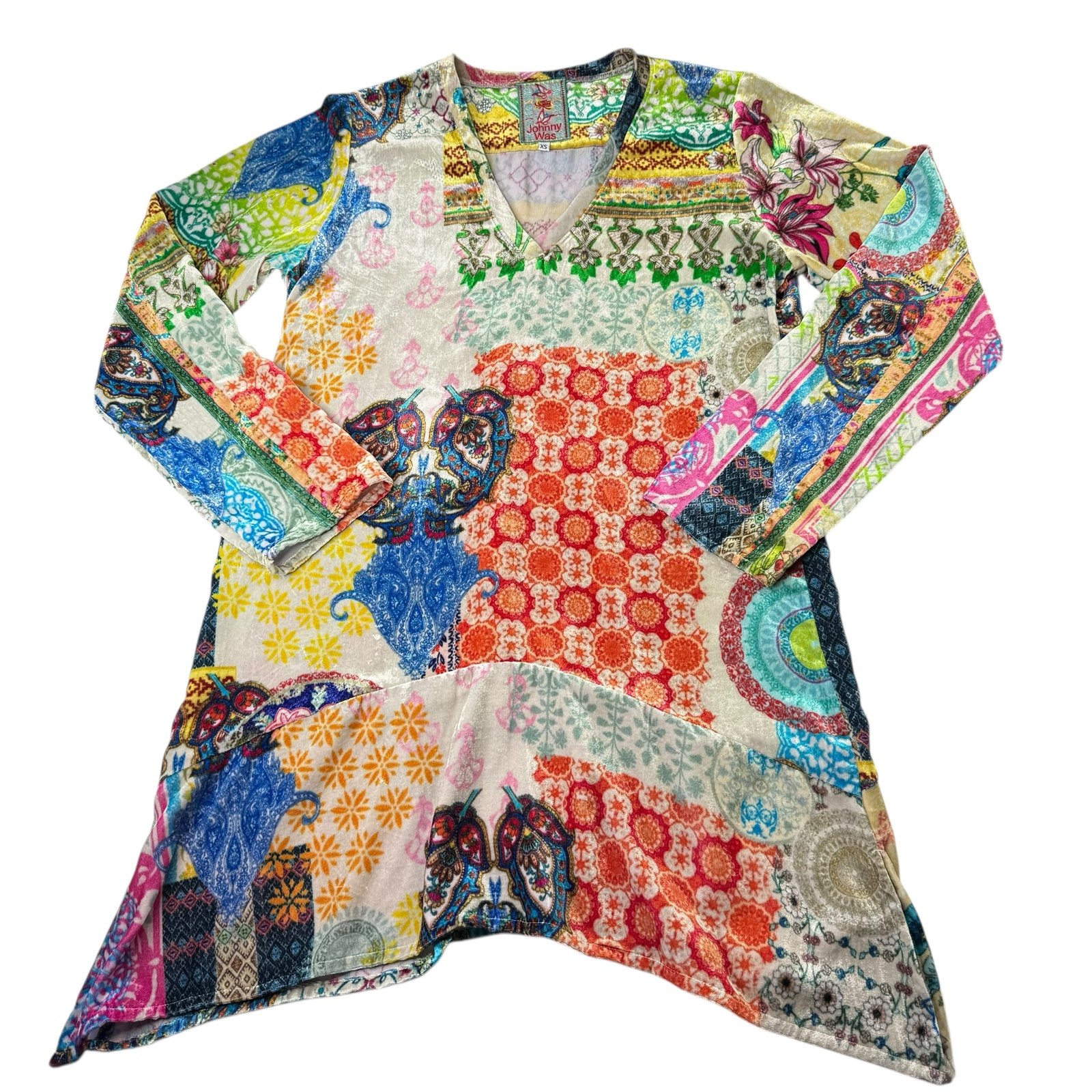Johnny Was Gigi Velvet Patchwork print V-Neck Tunic, XS