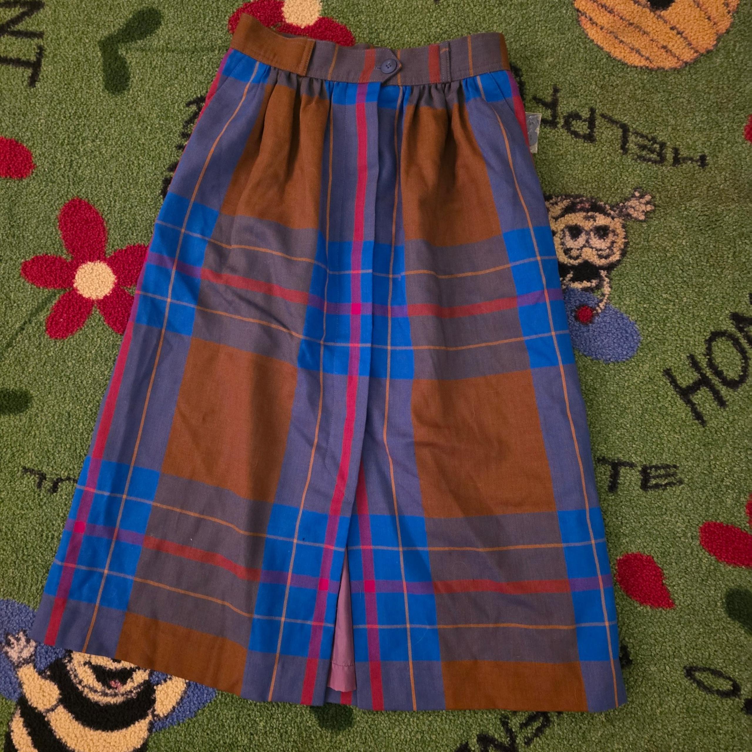 Womens Vintage Liz Claiborne Brown and blue pleated midi A-line skirt 10 Petite