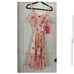 BETSEY JOHNSON PINK EMBROIDERED MIDI DRESS MEDIUM NEW!