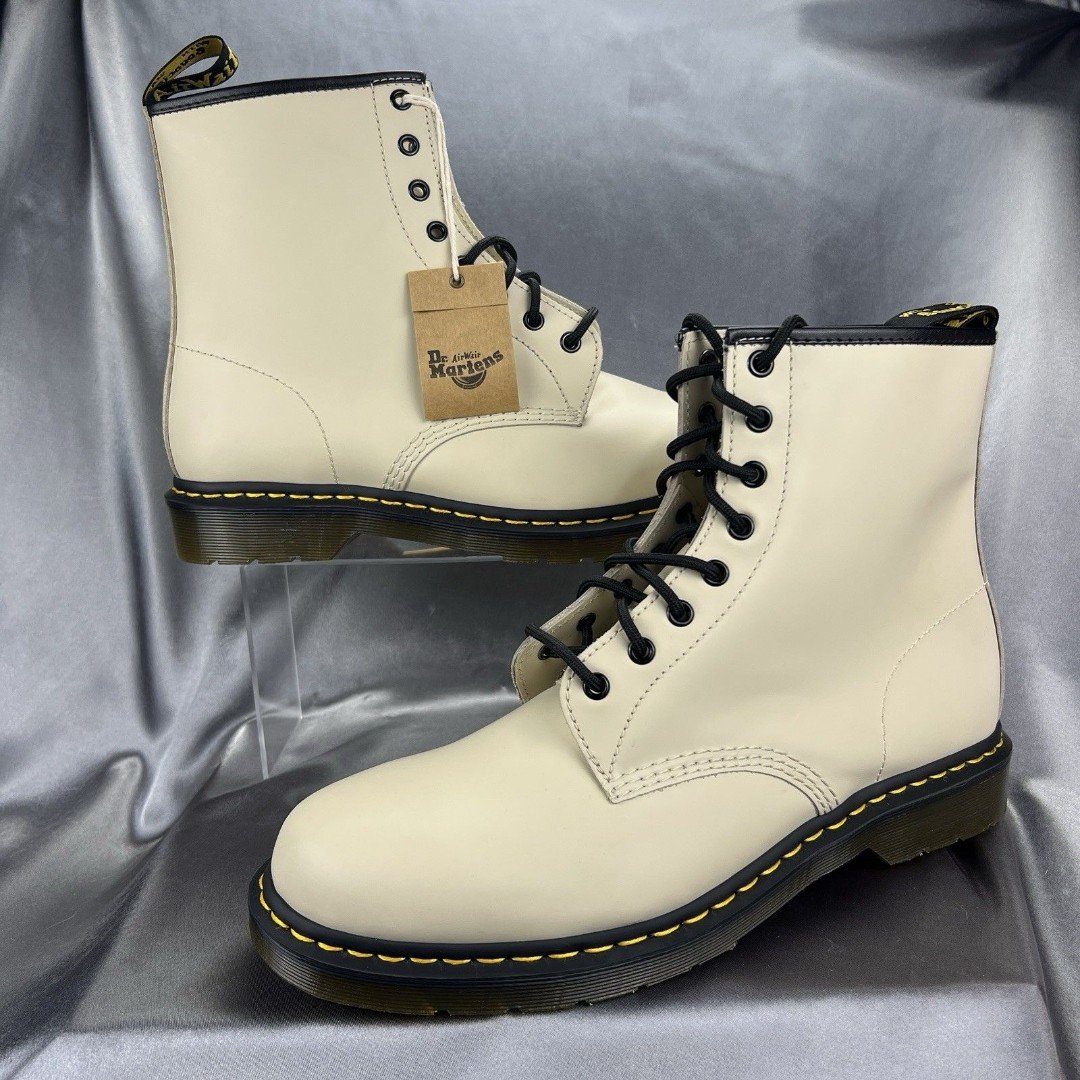 DR. MARTENS Boots 1460 Men's 14 Cream Combat Smooth Leather 31008 90's Grunge