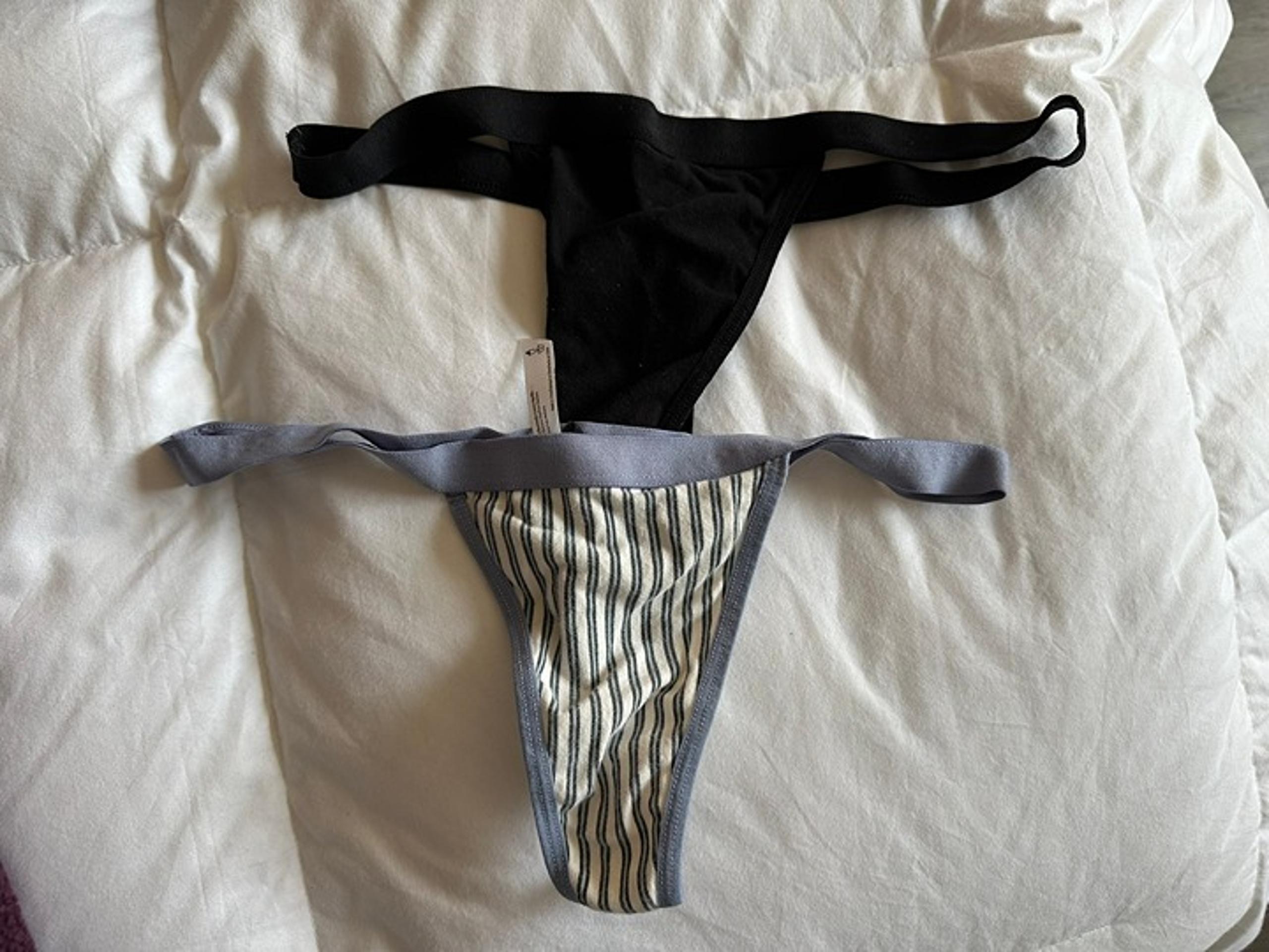 Lot of 2 Urban Outfitters Simple Cotton Thong Out From Under Black / Blue Stripe