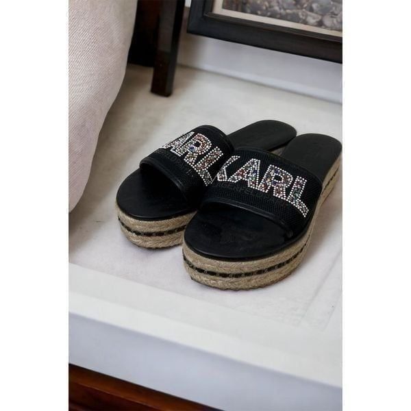 Karl Lagerfeld Kamara’ Bling Sandal Espadrille/Black Size 8.5 M