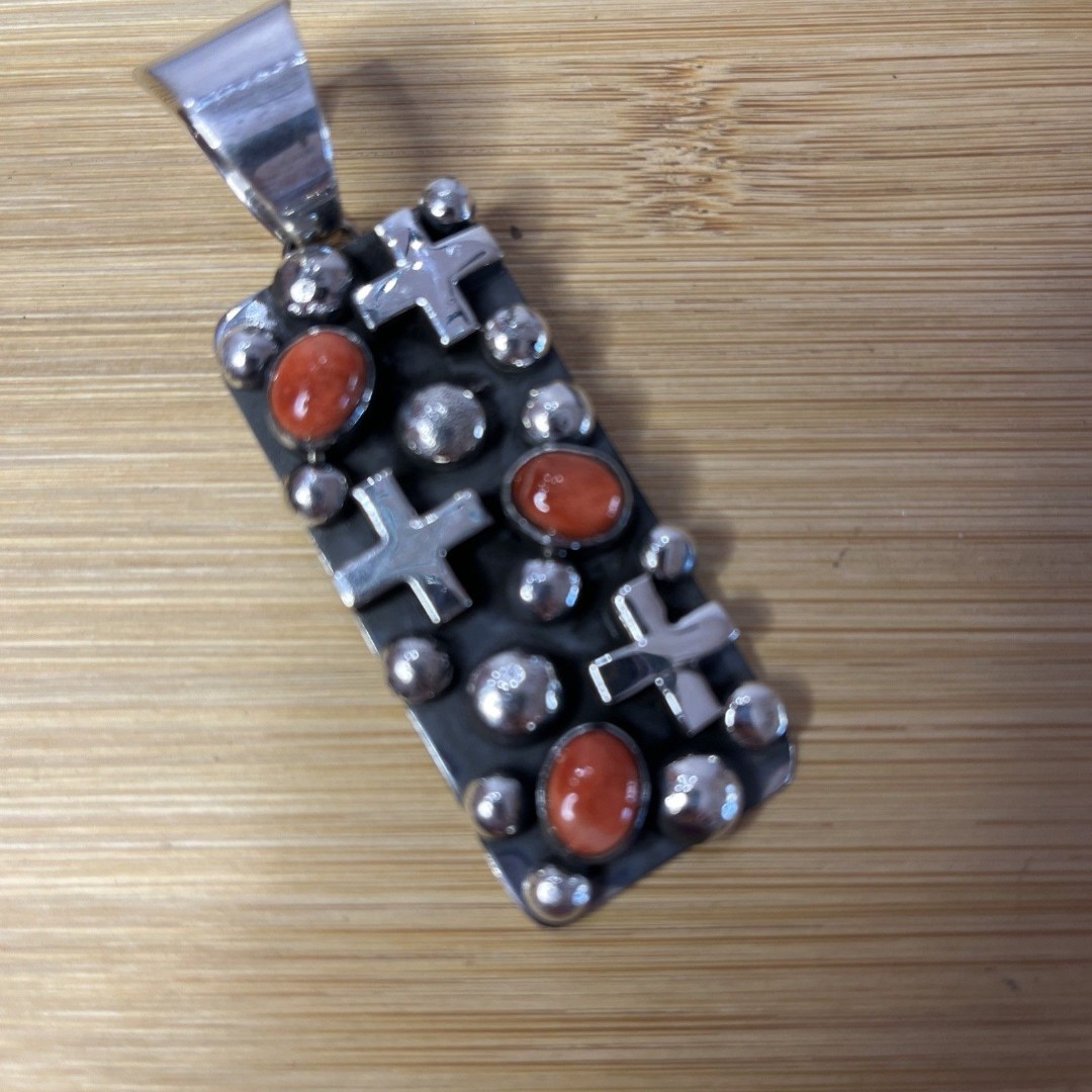 Signed- Chimney Butte Southwestern Large Sterling Silver Cross/dot Pendant
