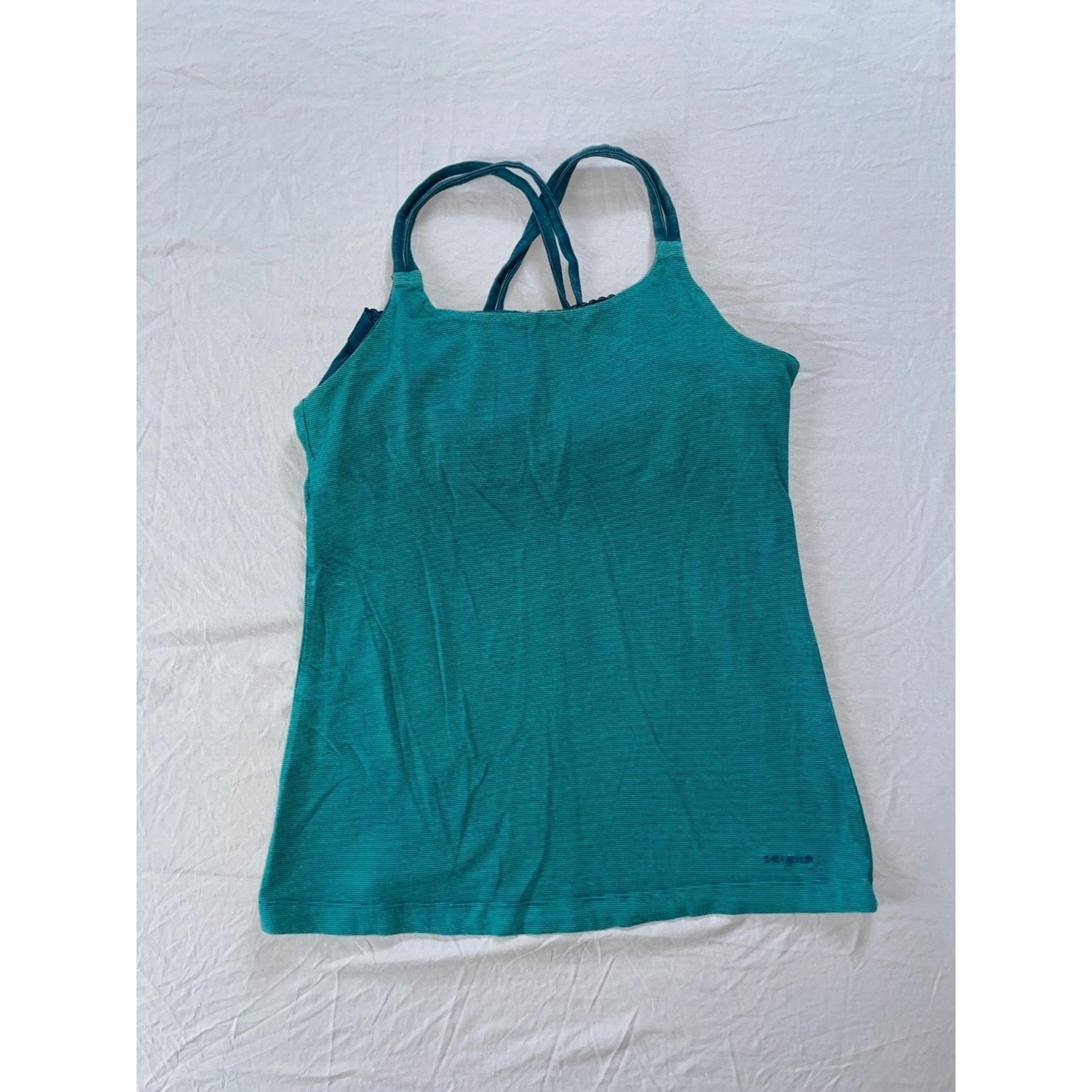 Patagonia Athletic Tank Top w/ Built In Sport Bra. Green Stripe, Women's M. GUC!