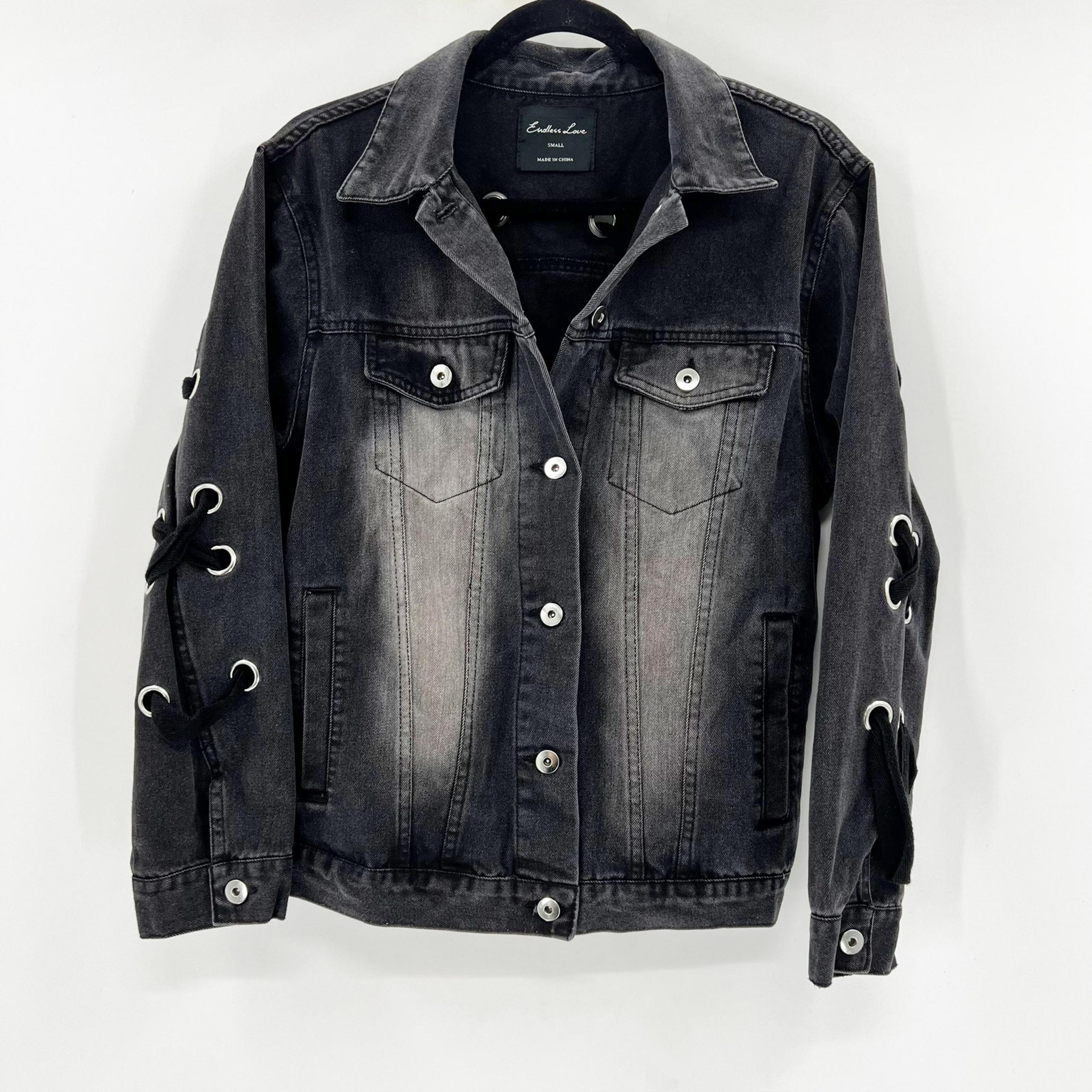 Urban Outfitters Endless Love Black Denim Lace Tie Jean jacket S