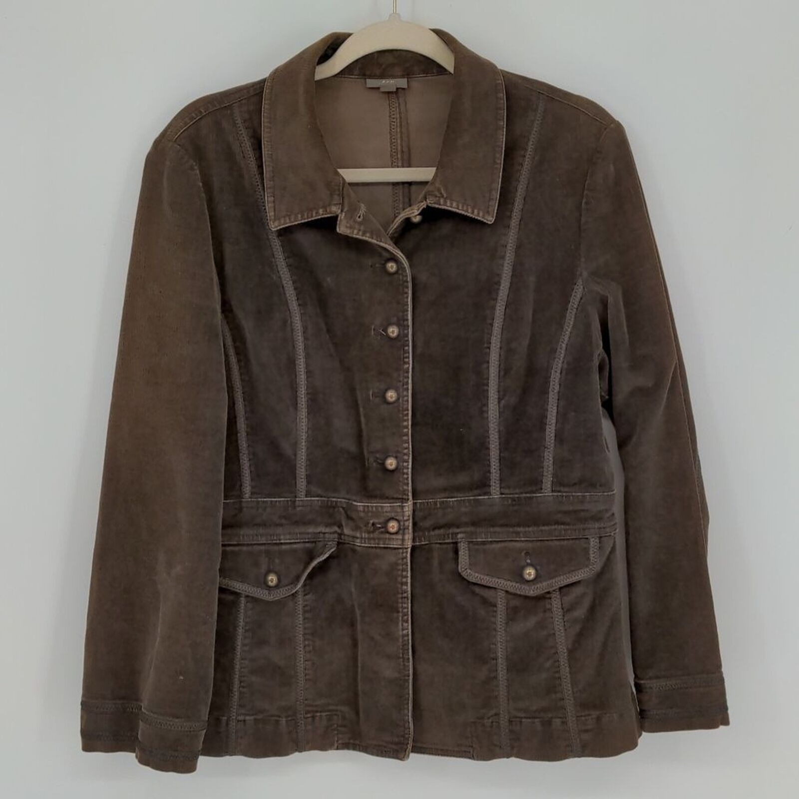 J. Jill Women's Brown Pockets Gold Button Corduroy Military Jacket Medium Petite