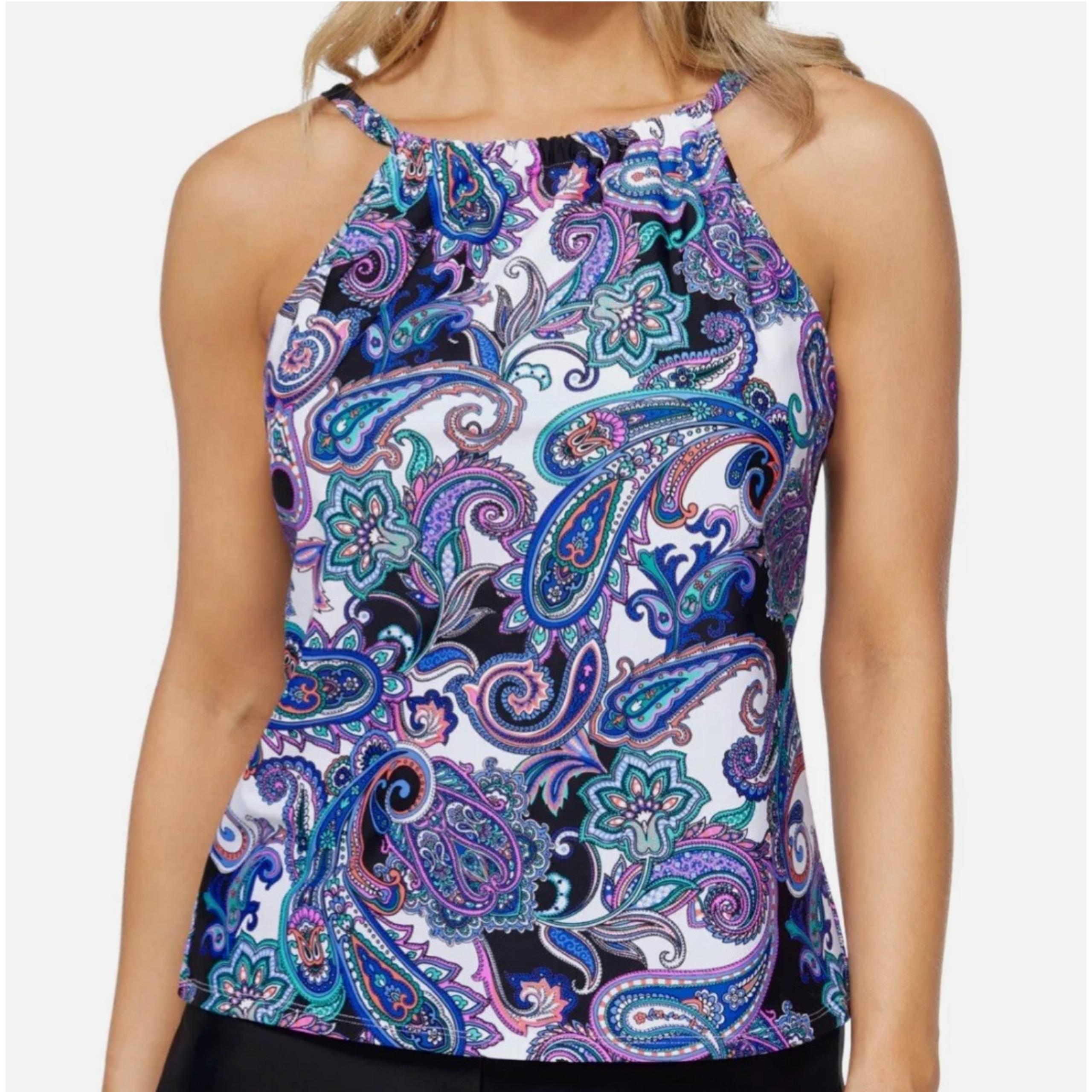 NWT Island Escape Paisley Cali Underwire Swim Tankini Top Built-In Bra Size 6