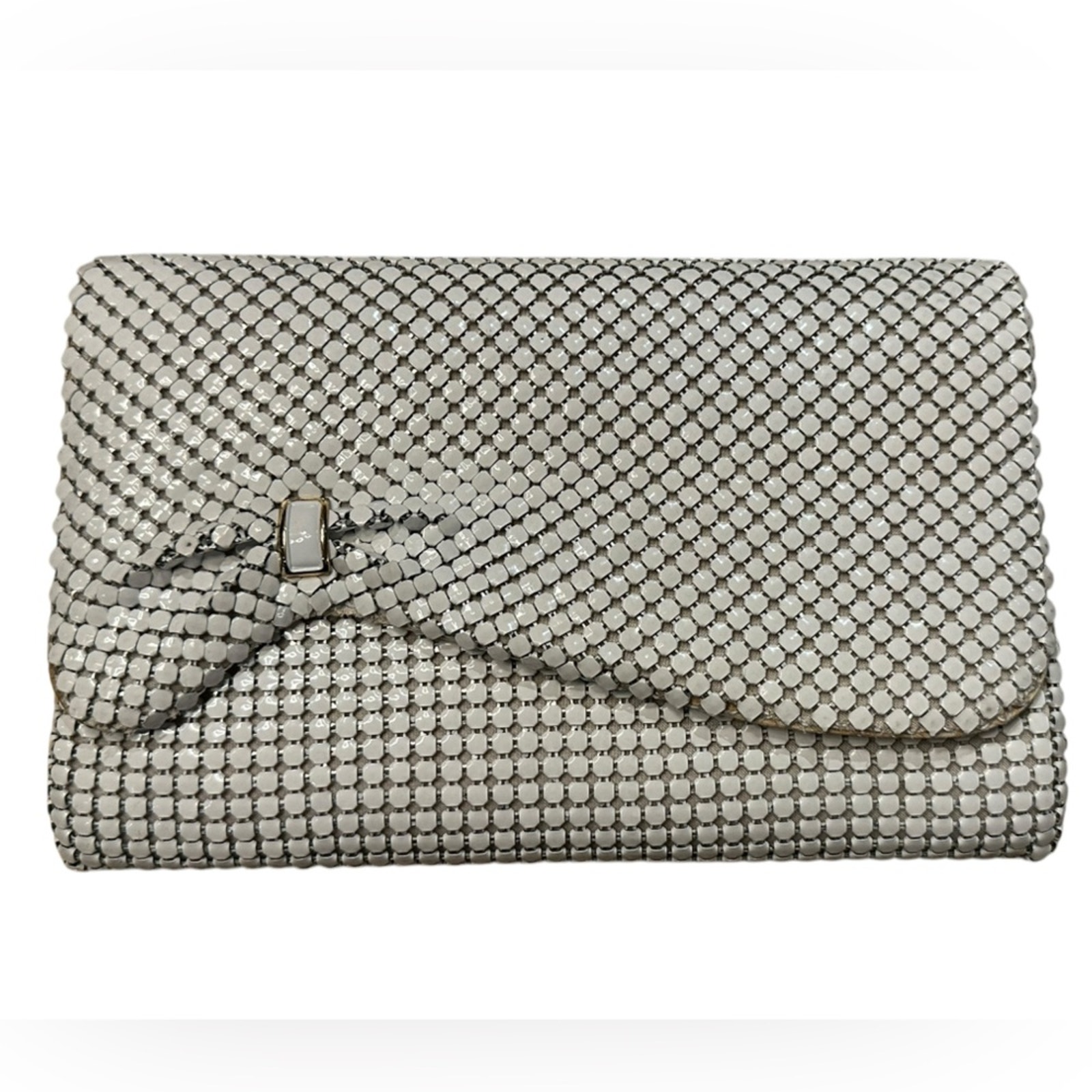 White Chainmail Clutch/ Shoulder Handbag with White Snakechain Shoulder Strap
