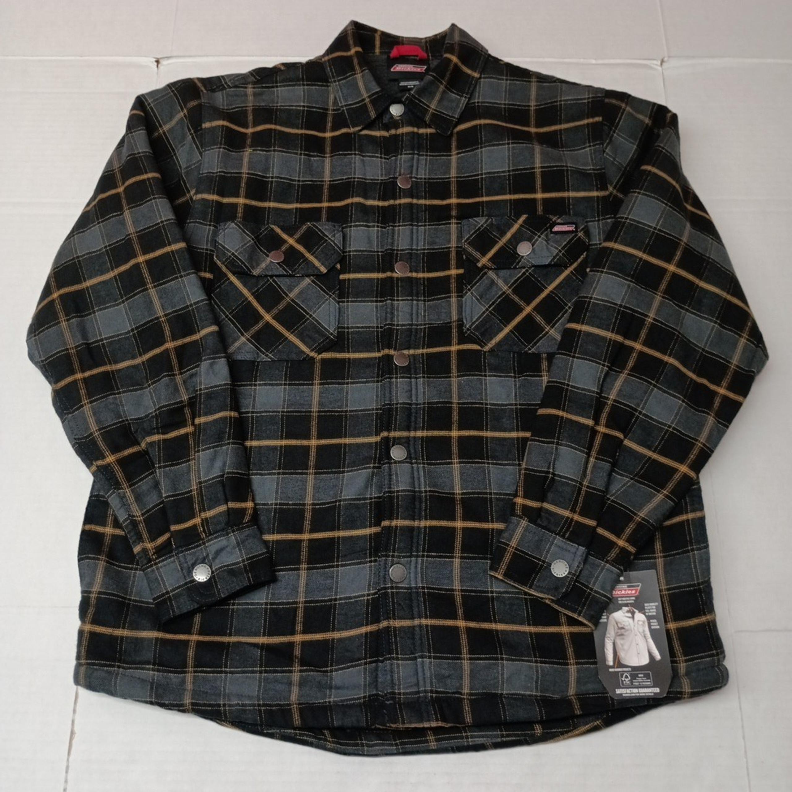 Dickies Men's M Fleece Lined Flannel Shirt Jacket Black Charcoal Plaid