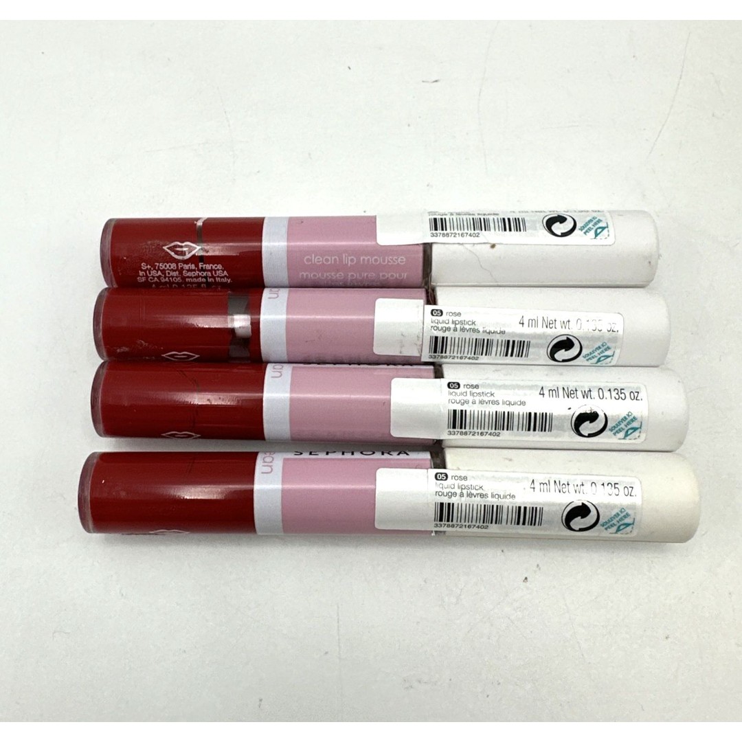 Lot of 4 SClean Sephora Liquid Lipstick 05 Rose (Red) Clean Lip Mousse Rouge