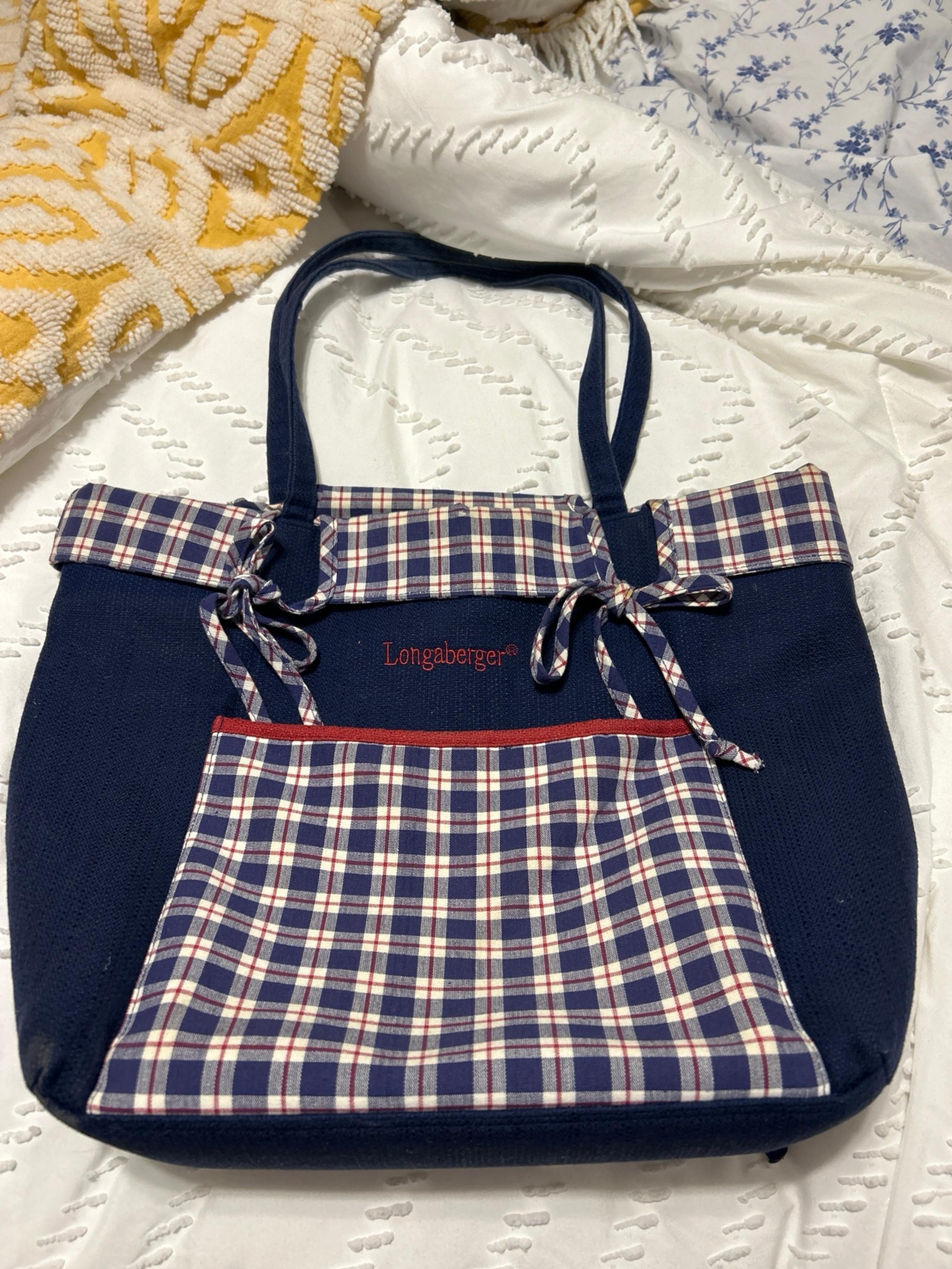 Longaberger blue plaid tote bag